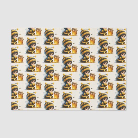 Schattige meisje in bijenkostuum met honing tissuepapier (Voorkant)