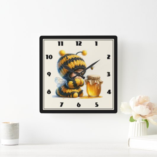 Schattige meisje in bijenkostuum met honing vierkante klok (Huis)