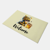 Schattige meisje in bijenkostuum met honing Welkom Deurmat (Schuin)