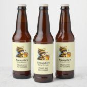 Schattige meisje in bijenkostuum met honingfeest bier etiket (Flessen)