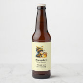 Schattige meisje in bijenkostuum met honingfeest bier etiket (Voorkant)