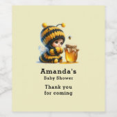 Schattige meisje in bijenkostuum met honingfeest wijn etiket (Enkel label)