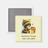 Schattige meisje in bijenkostuum met honinghandel magneet (Voorkant / Achterkant)