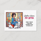 Schattige Meisje In Blue Pet Sitter Dog Walker Visitekaartje (Voorkant)