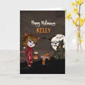 SCHATTIGE MEISJE IN DUIVELSE KOSTUUM CUSTOM HALLOW KAART (Gele Bloem)