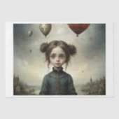 Schattige meisje in een droevige wereld met luchtb tissuepapier (Voorkant)