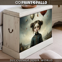 Schattige meisje in een droevige wereld met luchtb tissuepapier