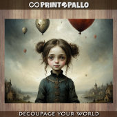 Schattige meisje in een droevige wereld met luchtb tissuepapier