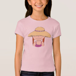 Schattige meisje in grote zon pet zomer t-shirt