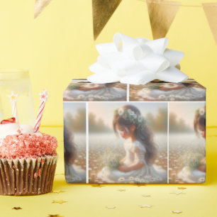 Schattige Meisje In Kant Jurk met Daisies Cadeaupapier
