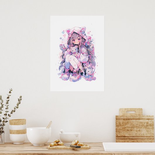 Schattige Meisje Kawaii Stijl Anime Poster (Keuken)