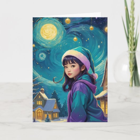 Schattige Meisje Kerst Kaart - Personaliseer (Voorkant)