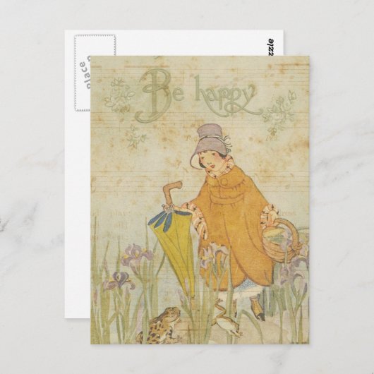  Schattige Meisje Kinderen Verhalen Kikkervijver I Briefkaart (Voorkant / Achterkant)