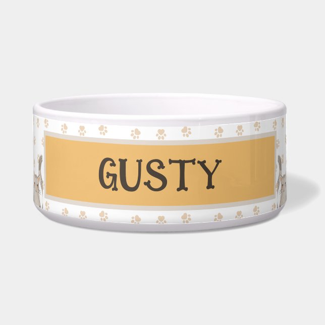 Schattige Meisje & Kittens Kunst Huisdier Naam Poo Voerbakje (Voorkant)