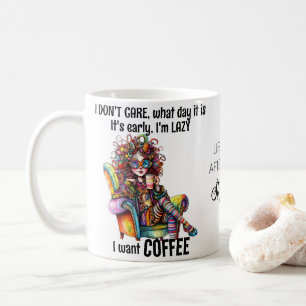 Schattige Meisje Koffie Kleurrijke Haarbril Quote Koffiemok