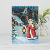 Schattige Meisje Lantaarn Holly Winter Cottage Kaart (Staand voorkant)
