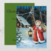 Schattige Meisje Lantaarn Holly Winter Cottage Kaart (Voorkant / Achterkant)