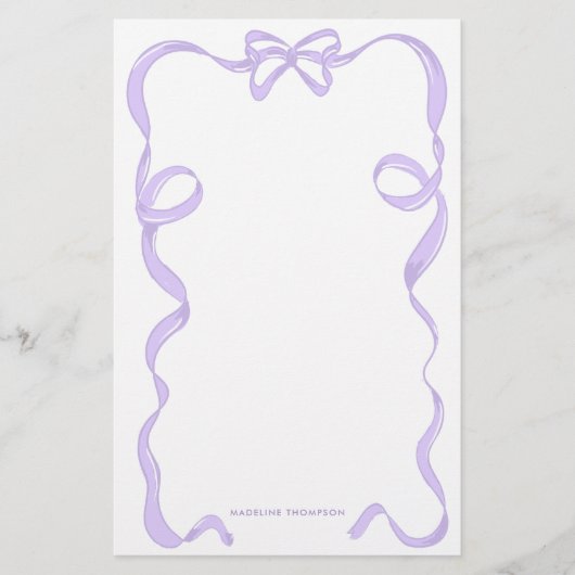 Schattige Meisje Lavendel Paarse Violet Bow Ribbon Briefpapier (Voorkant)