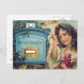 Schattige meisje mailbox letter Rozen Briefkaart (Voorkant / Achterkant)