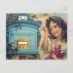 Schattige meisje mailbox letter Rozen Briefkaart