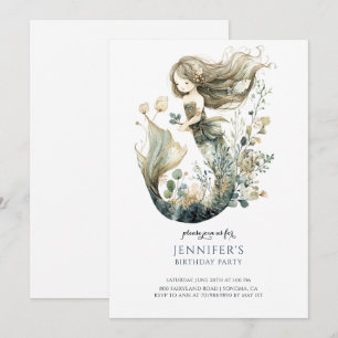 Schattige Meisje Mermaid Verjaardagsfeestje Uitnod Kaart