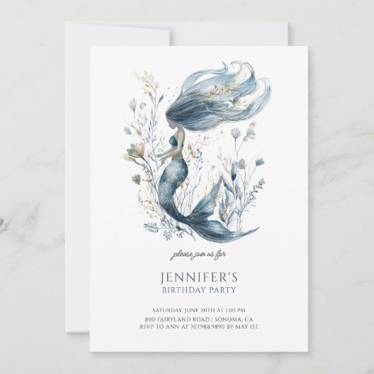 Schattige Meisje Mermaid Verjaardagsfeestje Uitnod Kaart (Voorkant)