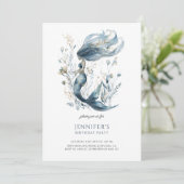 Schattige Meisje Mermaid Verjaardagsfeestje Uitnod Kaart (Staand voorkant)