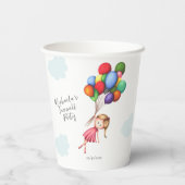 Schattige meisje met ballonnen afscheidsfeest papieren bekers (Achterkant)