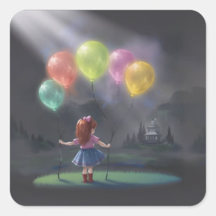 Schattige meisje met ballonnen vierkante sticker