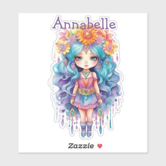 Schattige Meisje met Bloemen Custom-Cut Vinyl Stic Sticker (Vel)