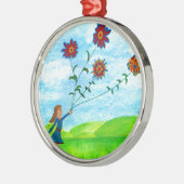 Schattige meisje met bloemen retro metalen ornament (Links)
