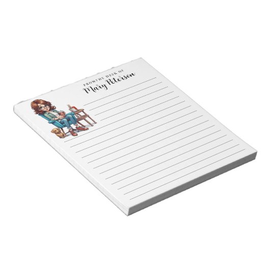 Schattige meisje met bril Koffie en hond gepersona Notitieblok (Schuin)