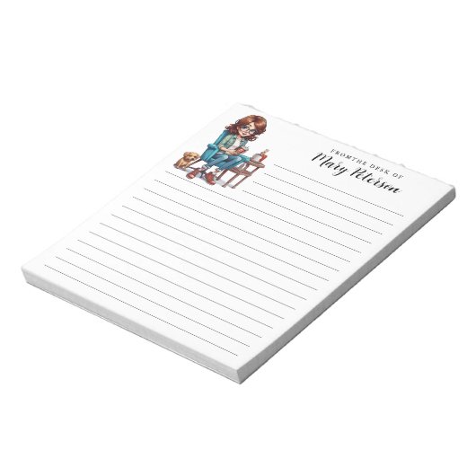 Schattige meisje met bril Koffie en hond gepersona Notitieblok (Linkerzijde)