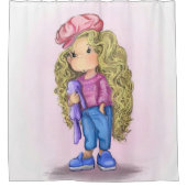 Schattige Meisje met Bunny Speelgoed Douchegordijn (Voorkant)