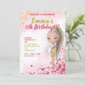 Schattige meisje met een kat waterverf kind aankondiging (Staand voorkant)