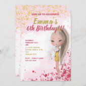 Schattige meisje met een kat waterverf kind aankondiging (Voorkant / Achterkant)