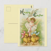  Schattige meisje met gele kuikens Briefkaart (Voorkant / Achterkant)