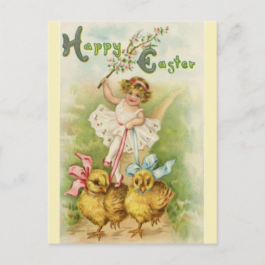  Schattige meisje met gele kuikens Briefkaart (Voorkant)