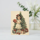 Schattige meisje met geschenken Mid-Century Style Feestdagenkaart (Staand voorkant)