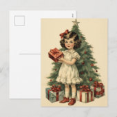 Schattige meisje met geschenken Mid-Century Style Feestdagenkaart (Voorkant / Achterkant)