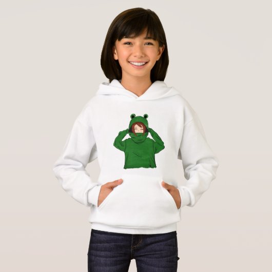 Schattige Meisje Met Groene Kikker Hoody Tekening  (Voorkant volledig)