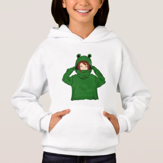 Schattige Meisje Met Groene Kikker Hoody Tekening  (Voorkant)