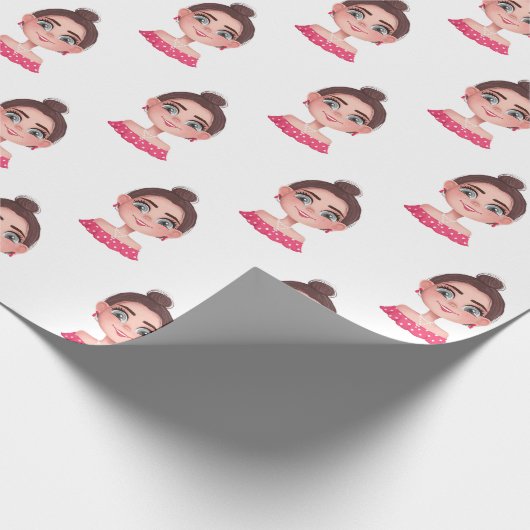 Schattige meisje met grote ogen cadeaupapier (Hoek)