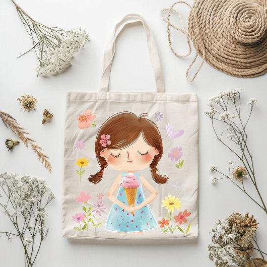 Schattige Meisje met Ice Cream Canvas tas