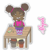 Schattige Meisje met Kat Gepersonaliseerde Vinyl S Sticker (Voorkant)