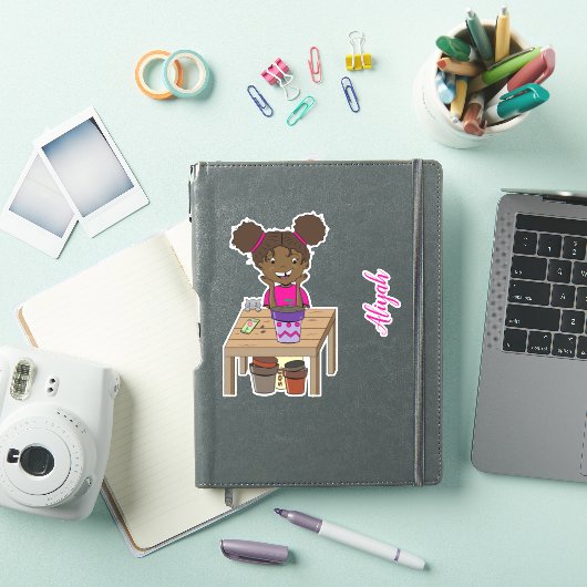 Schattige Meisje met Kat Gepersonaliseerde Vinyl S Sticker (iPad Cover)