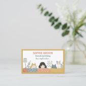 Schattige Meisje met Kittens Kat Pet en Thuis Zitt Visitekaartje (Staand voorkant)