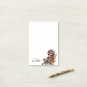 Schattige meisje met koffie kleurrijk gepersonalis post-it® notes (Op bureau)