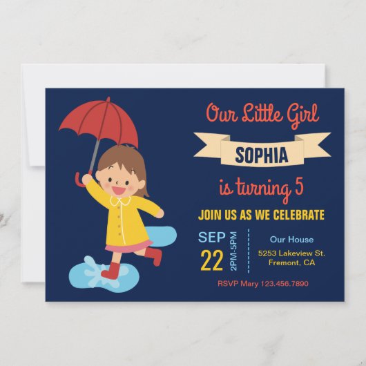 Schattige meisje met paraplu | Regenachtige Dag Ve Kaart (Voorkant)