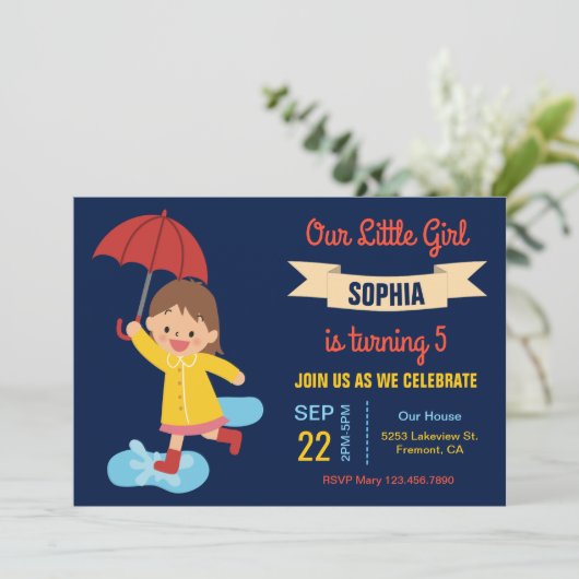 Schattige meisje met paraplu | Regenachtige Dag Ve Kaart (Staand voorkant)